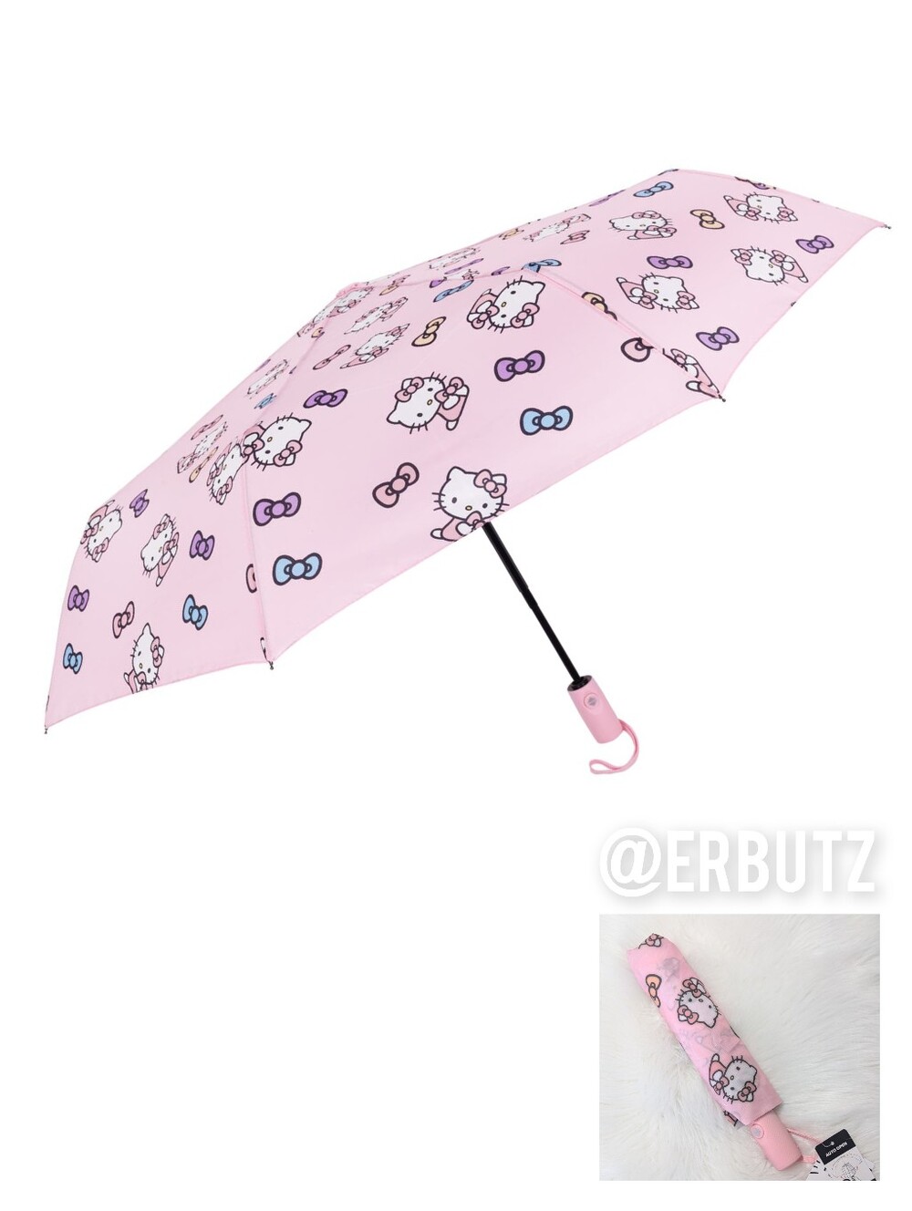 Hello Kitty Gradient Bow Print Umbrella with Auto Open/Close, Cover Included 🎀